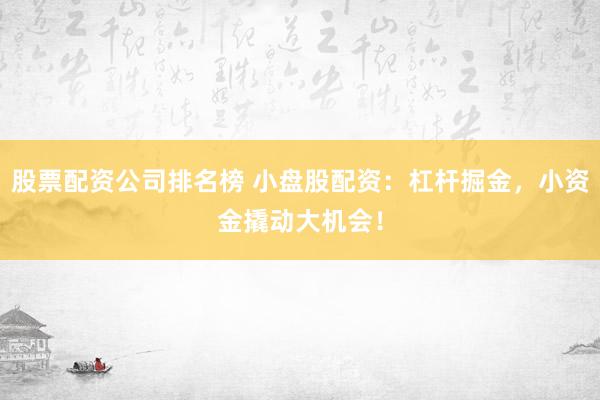 股票配资公司排名榜 小盘股配资：杠杆掘金，小资金撬动大机会！