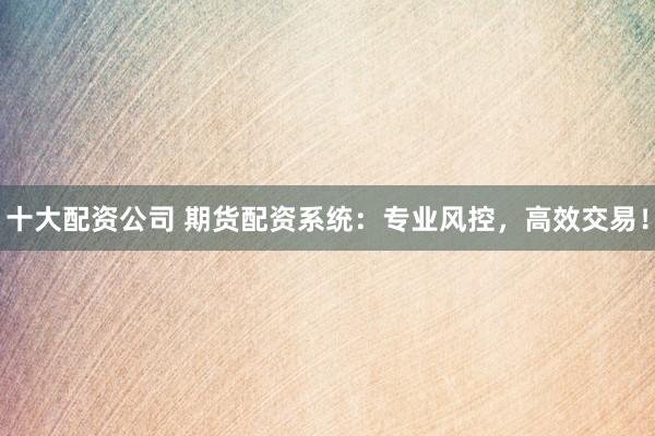 十大配资公司 期货配资系统：专业风控，高效交易！