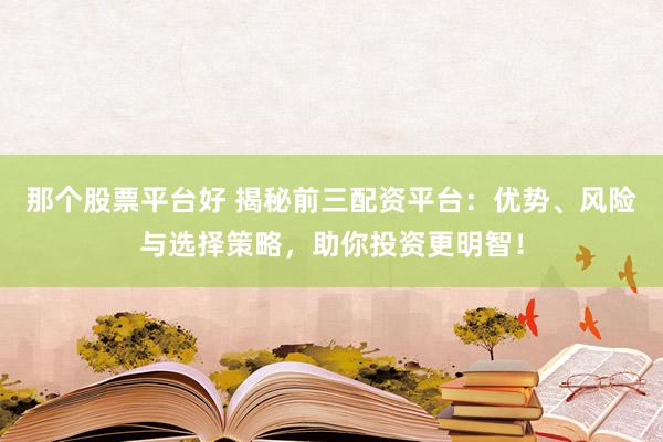 那个股票平台好 揭秘前三配资平台：优势、风险与选择策略，助你投资更明智！