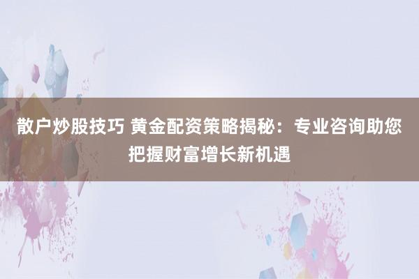散户炒股技巧 黄金配资策略揭秘：专业咨询助您把握财富增长新机遇