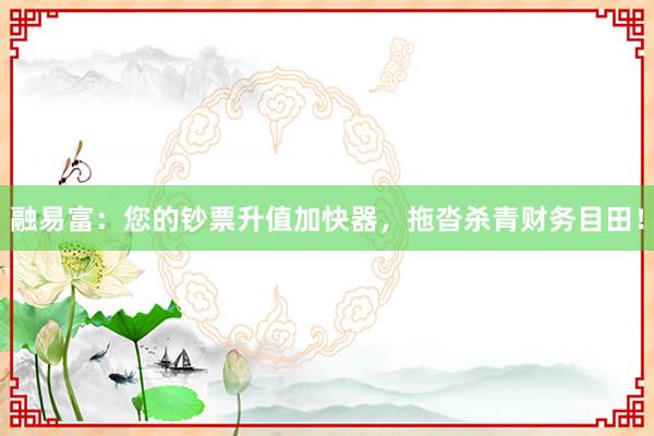 融易富：您的钞票升值加快器，拖沓杀青财务目田！