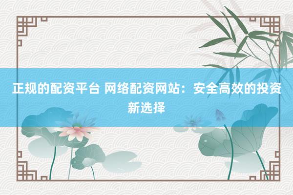 正规的配资平台 网络配资网站：安全高效的投资新选择